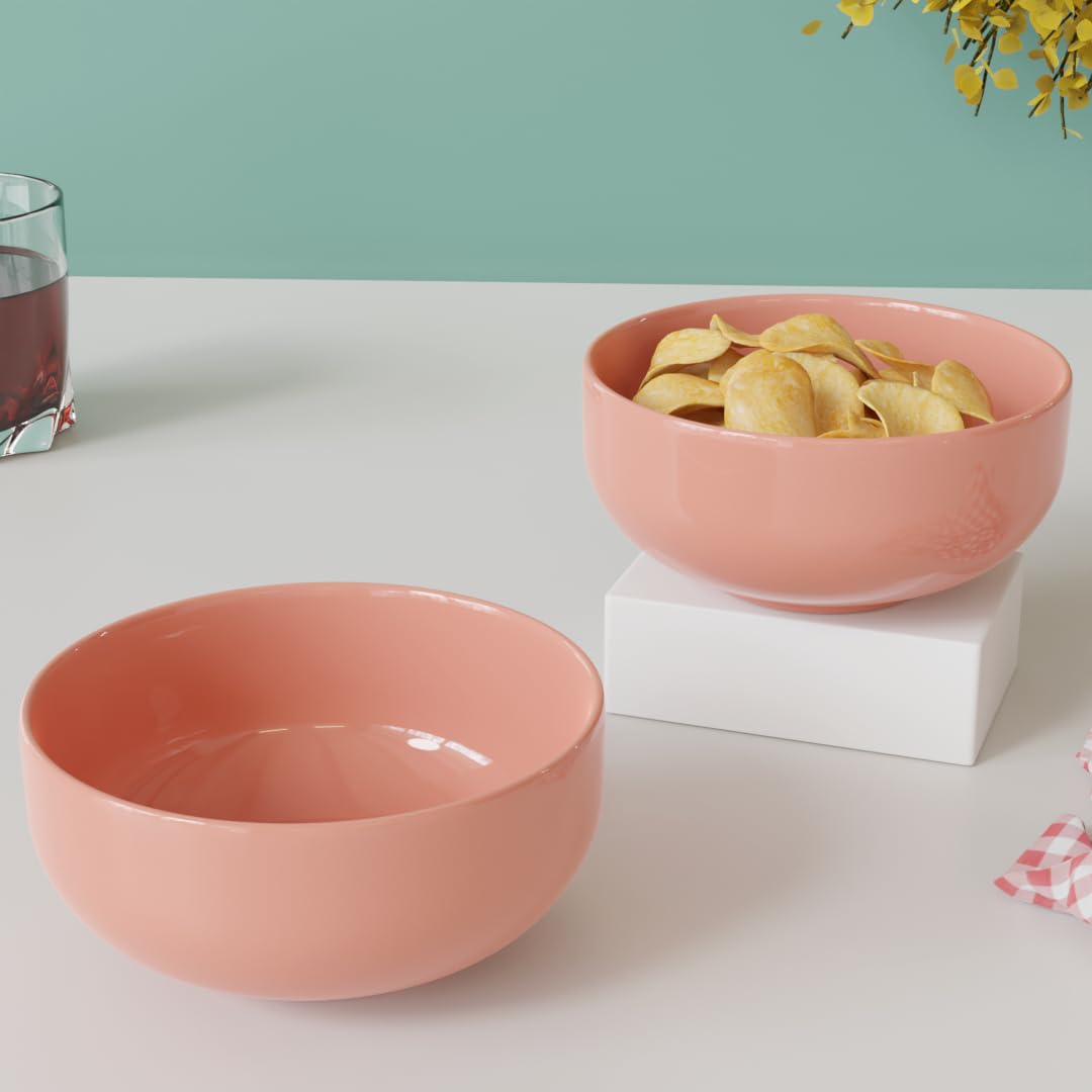 The Earth Store Solid Mustard Color 500ML Ceramic Bowl Dishwasher & Microwave Safe Bowl Mixing Bowl for Snacks, Pasta, Rice, Dal, Fruits, Salad, Noodles, Maggi and More Serving Bowl