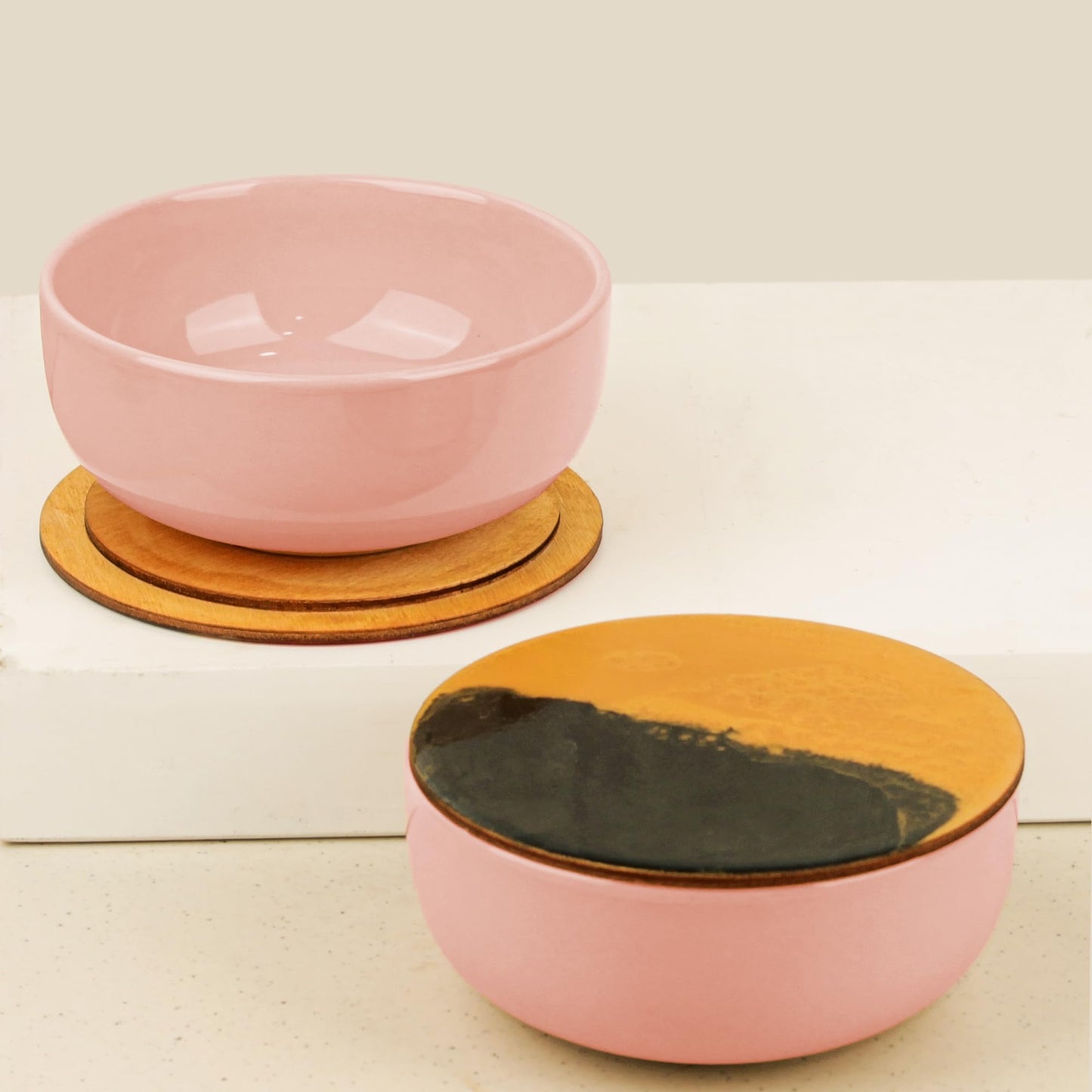 The Earth Store Solid Mustard Color 500ML Ceramic Bowl Dishwasher & Microwave Safe Bowl Mixing Bowl for Snacks, Pasta, Rice, Dal, Fruits, Salad, Noodles, Maggi and More Serving Bowl