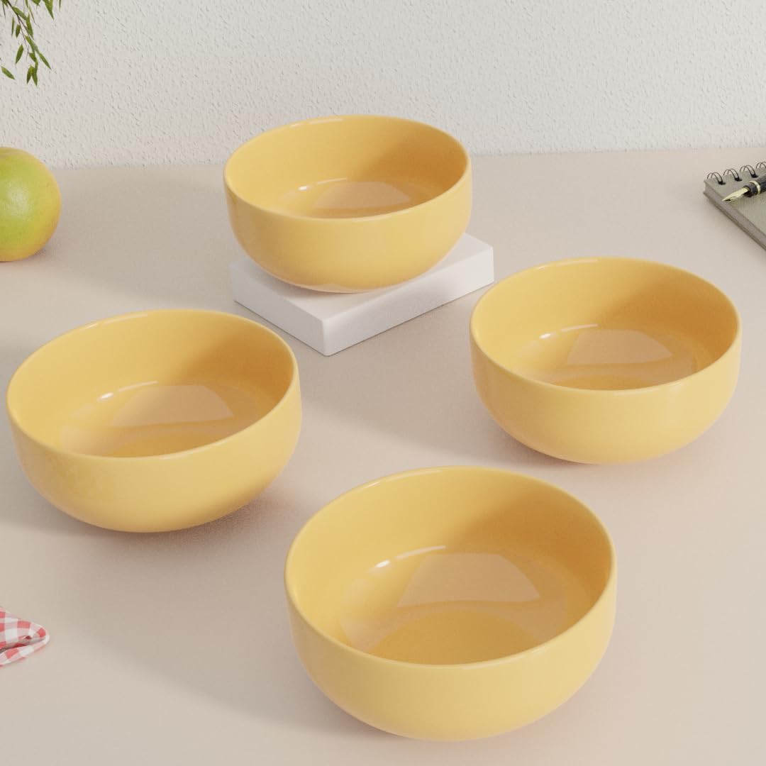 The Earth Store Solid Mustard Color 500ML Ceramic Bowl Dishwasher & Microwave Safe Bowl Mixing Bowl for Snacks, Pasta, Rice, Dal, Fruits, Salad, Noodles, Maggi and More Serving Bowl