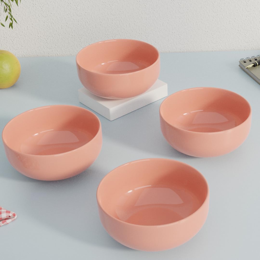 The Earth Store Solid Mustard Color 500ML Ceramic Bowl Dishwasher & Microwave Safe Bowl Mixing Bowl for Snacks, Pasta, Rice, Dal, Fruits, Salad, Noodles, Maggi and More Serving Bowl