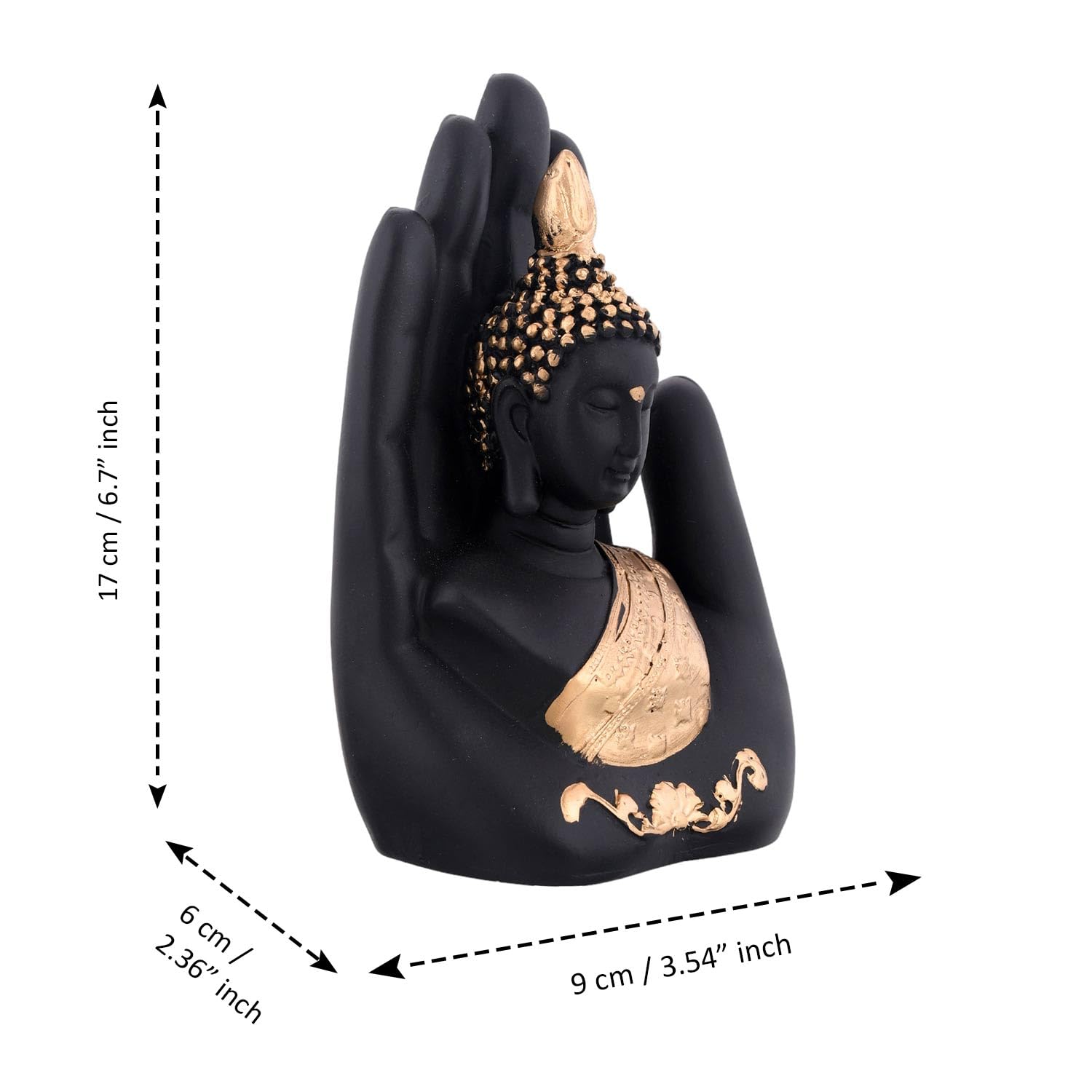 Craftvatika Golden Handcrafted Palm Buddha Idol for Home,Office and Gifts - Palm Buddha Hand Statues for Living Room Mandir Pooja Room Living Room Diwali Decor
