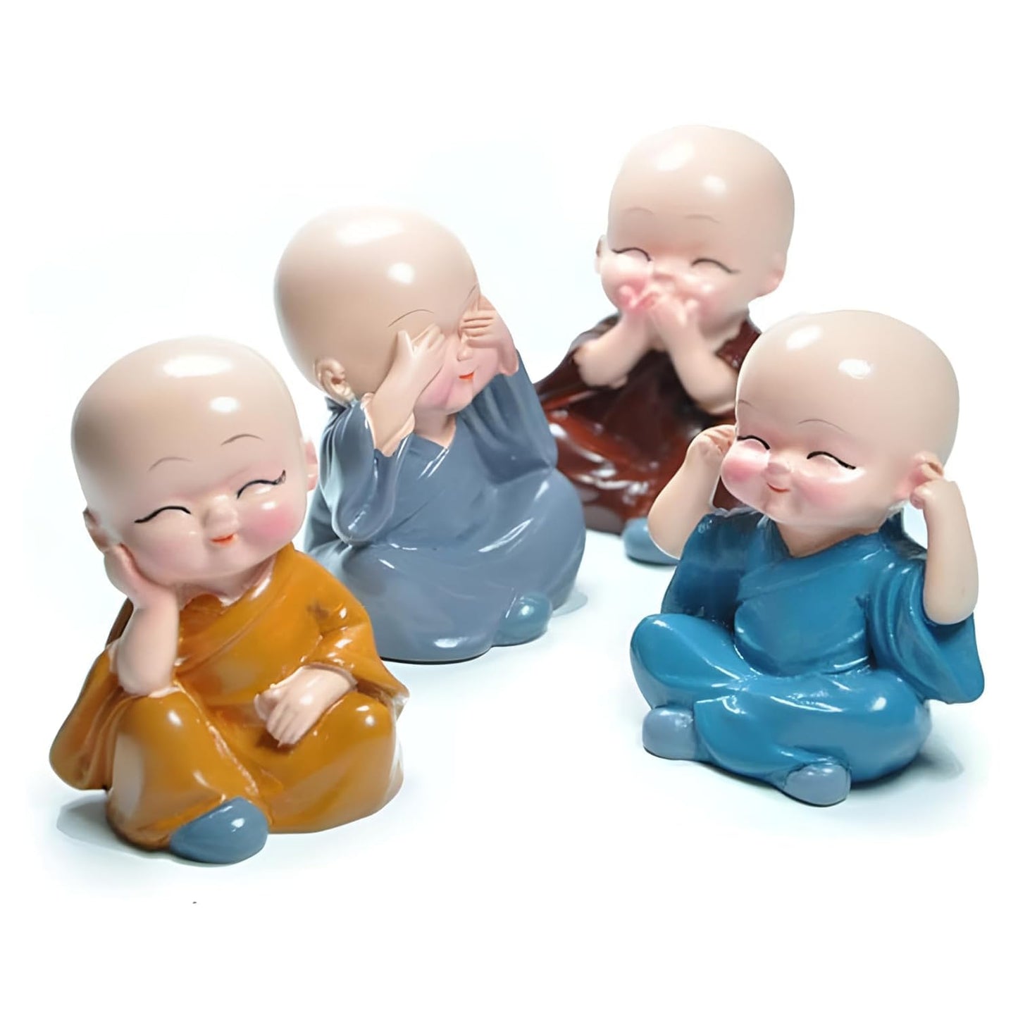 Oblivion Buddha Monk Figurines Set 4Pc – Multicolour Polyresin Decorative Statues for Home Decor, Indoor/Outdoor Garden, Car Dashboard, Wall Shelf, Office Table, Spiritual Yard Art & Unique Gift Items