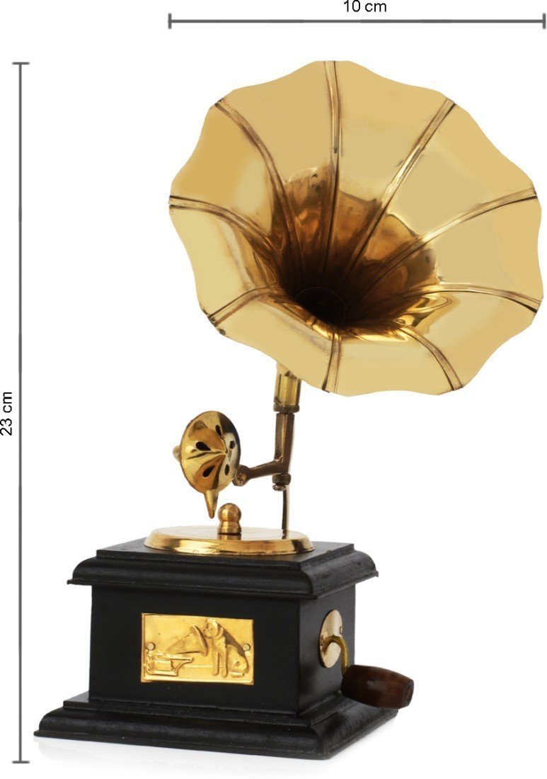 JaipurCrafts Premium Sparkle Square Gramophone Showpiece - 23 cm (Brass, Brown, Gold) (Black, Gold) (Black, Gold)