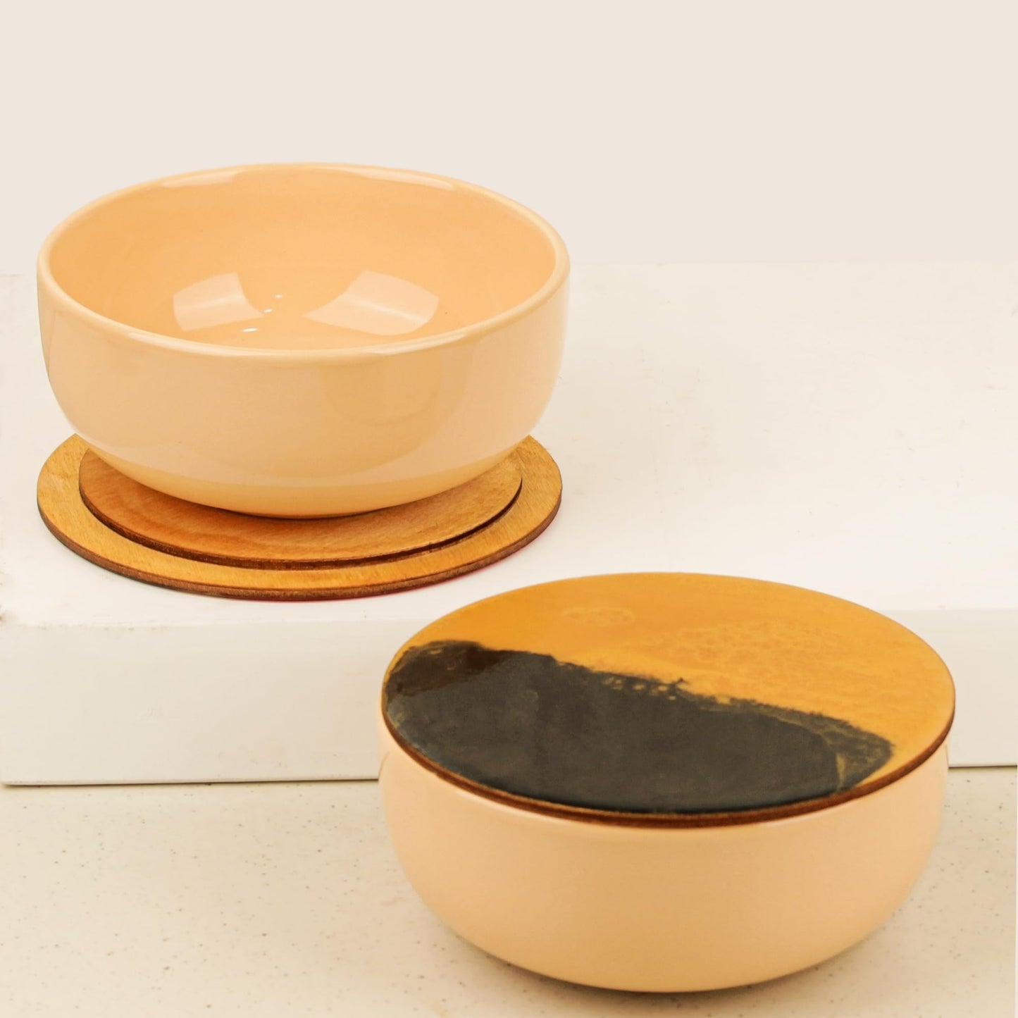 The Earth Store Solid Mustard Color 500ML Ceramic Bowl Dishwasher & Microwave Safe Bowl Mixing Bowl for Snacks, Pasta, Rice, Dal, Fruits, Salad, Noodles, Maggi and More Serving Bowl