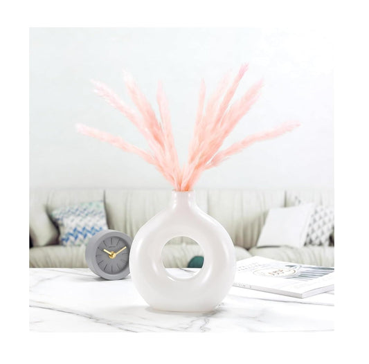 SPHINX White Ceramic Donut Vase, 6 Inch Modern Flower Vase for Pampas Grass, Dried Flowers, Home & Office Decor, Centerpiece, Handcrafted Gift Vase Only