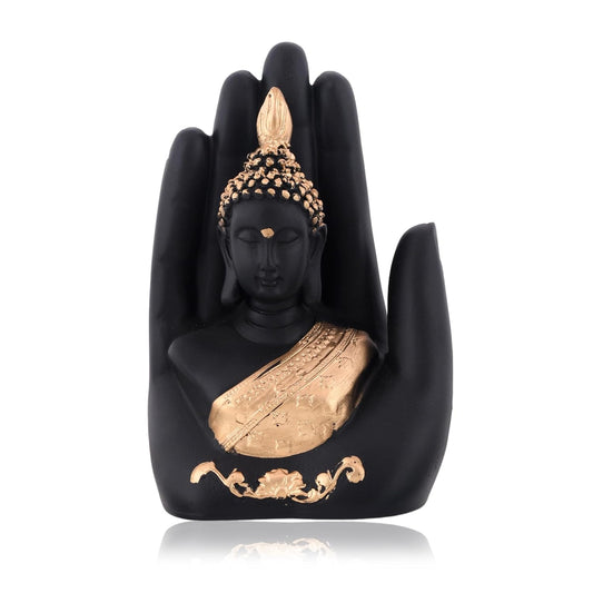 Craftvatika Golden Handcrafted Palm Buddha Idol for Home,Office and Gifts - Palm Buddha Hand Statues for Living Room Mandir Pooja Room Living Room Diwali Decor
