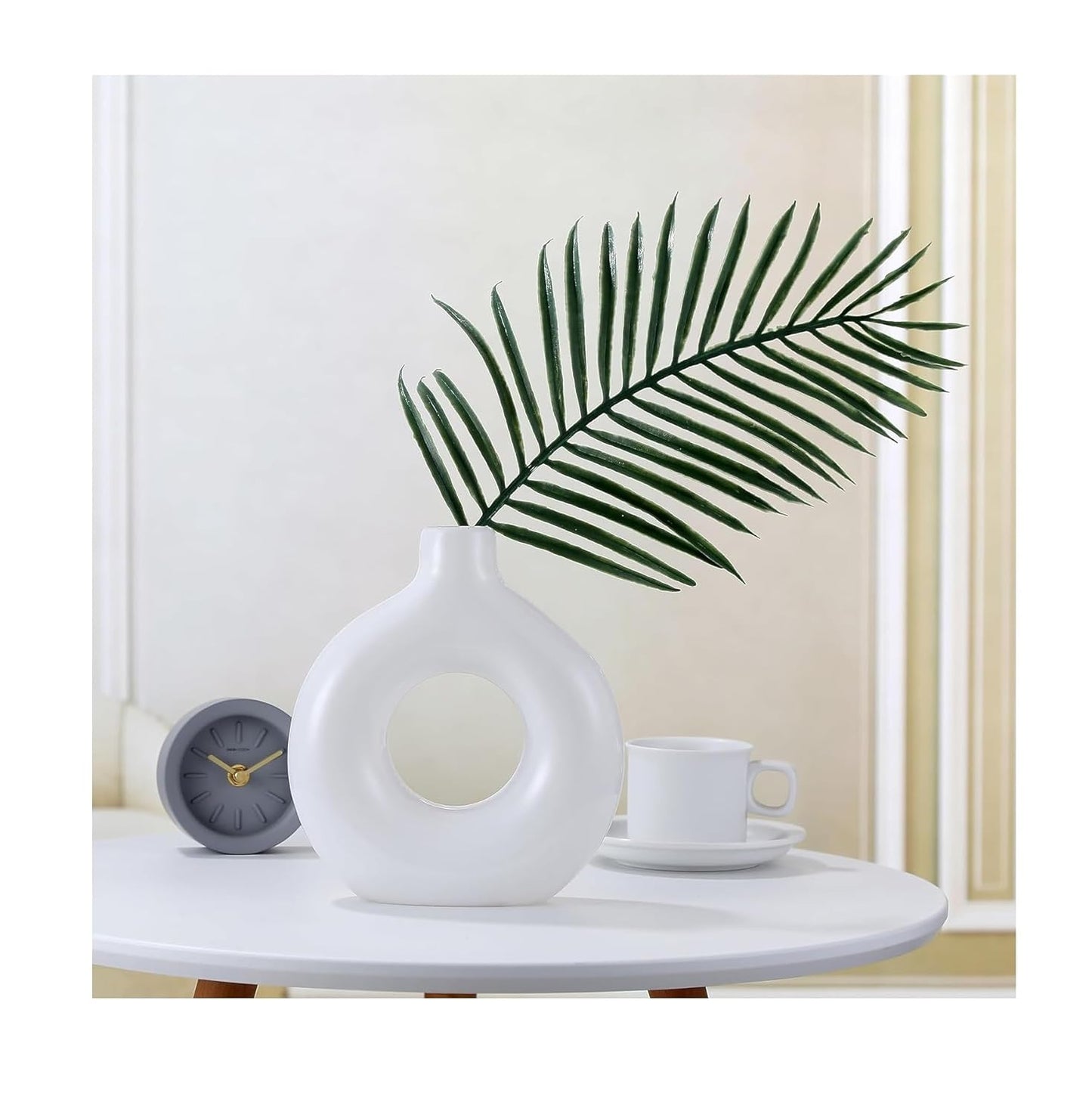 SPHINX White Ceramic Donut Vase, 6 Inch Modern Flower Vase for Pampas Grass, Dried Flowers, Home & Office Decor, Centerpiece, Handcrafted Gift Vase Only