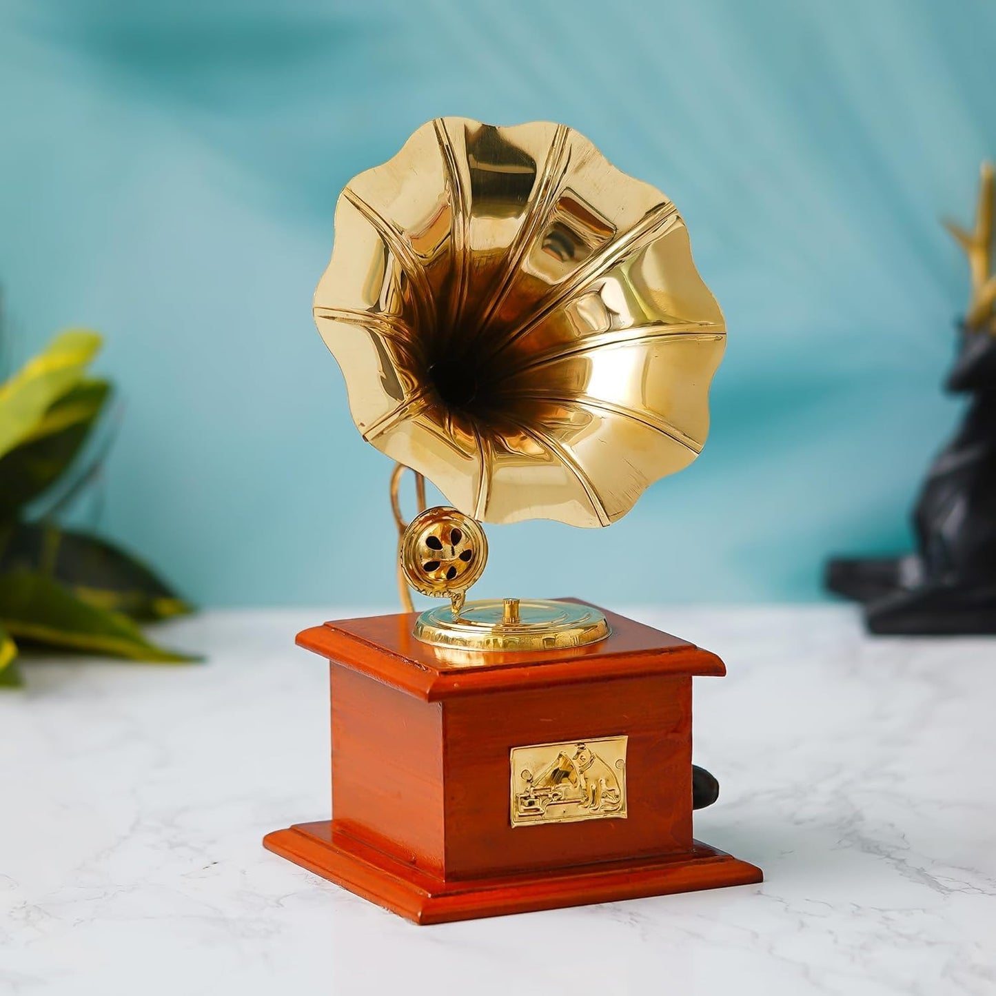 JaipurCrafts Premium Sparkle Square Gramophone Showpiece - 23 cm (Brass, Brown, Gold) (Black, Gold) (Black, Gold)