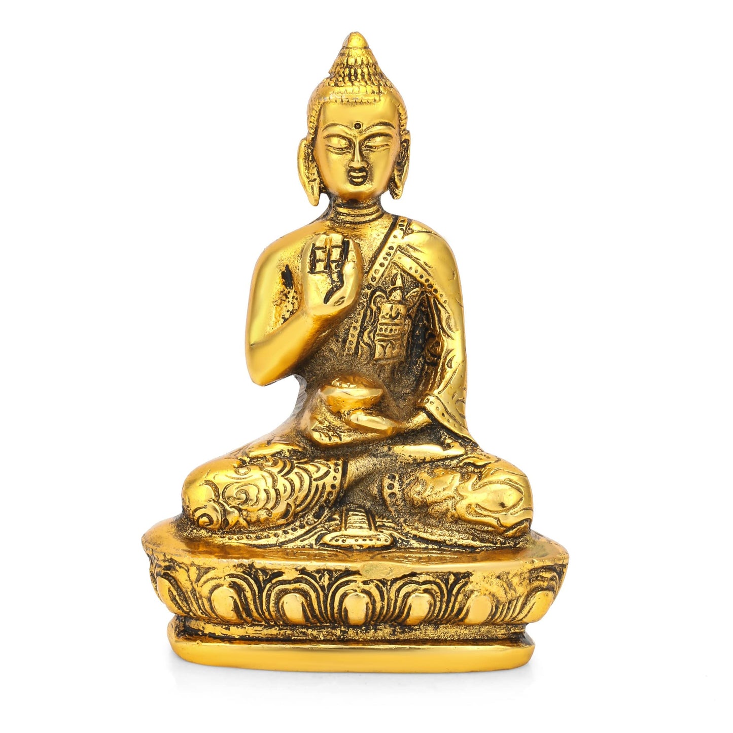Craftvatika Golden Handcrafted Palm Buddha Idol for Home,Office and Gifts - Palm Buddha Hand Statues for Living Room Mandir Pooja Room Living Room Diwali Decor